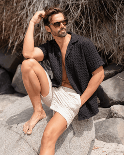 Orb Button Down Waffle Shirt - Black - Mens
