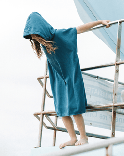 Terra Hooded Poncho Youth - Teal Blue