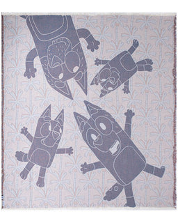 Blanket with bluey illustrations on a light background