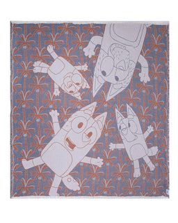 Blanket with bluey and family design on a white background