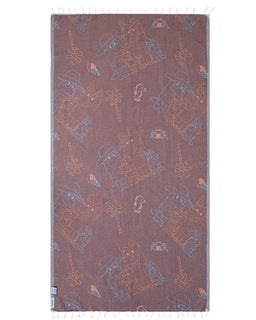 Patterned rug with bluey and family on a brown background