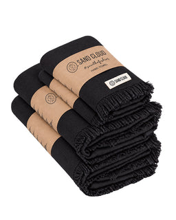 Four pack black towel bundle on a white background