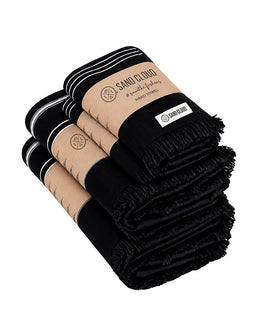 Four pack black striped towel bundle on a white background