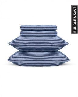Classic Micro Twill Stripe Melange Sheet Set Indigo
