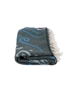 Folded blanket with wave pattern on a white background