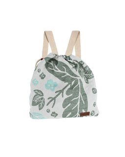 Drawstring bag with leaf pattern on a white background