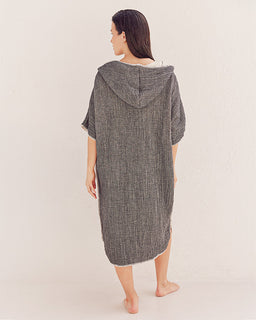 Falta Gauze Hooded Poncho - Black