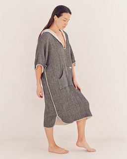 Falta Gauze Hooded Poncho - Black