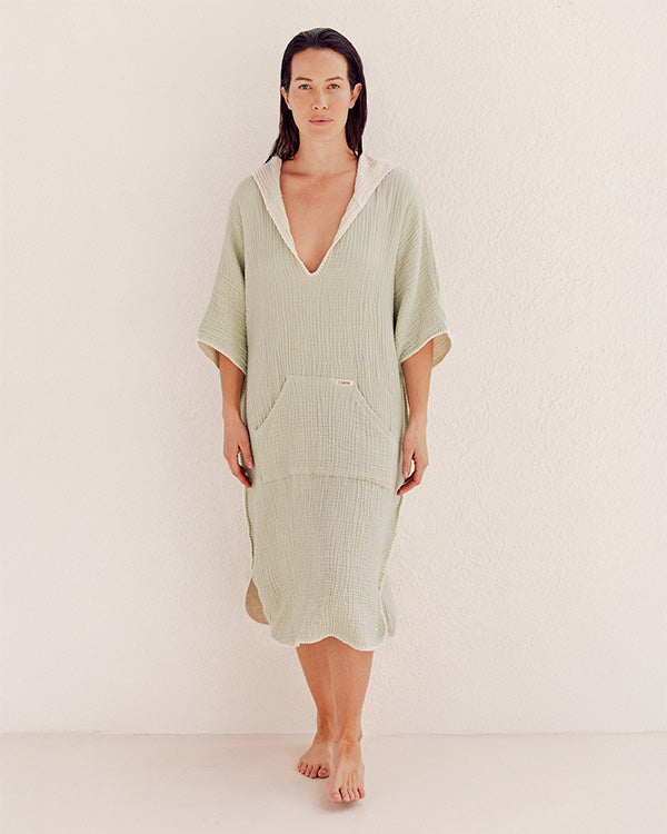 Falta Gauze Hooded Poncho - Sage