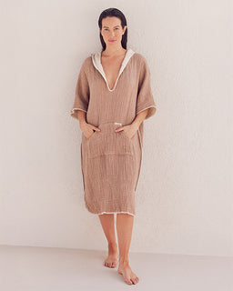 Falta Gauze Hooded Poncho - Warm Taupe