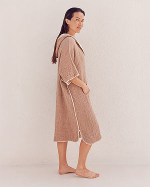 Falta Gauze Hooded Poncho - Warm Taupe