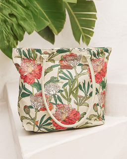 Floral Beach Tote (With Zipper Closure)