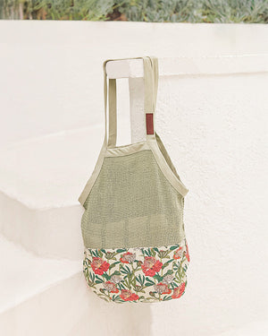 Floral Net Market Bag Natural (With Pocket & Snap Closure)