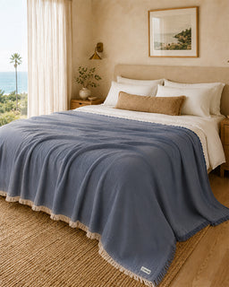 Senna Melange Muslin Blanket Indigo - Queen