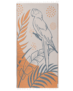 Towel with parrot and leaf design on a white background