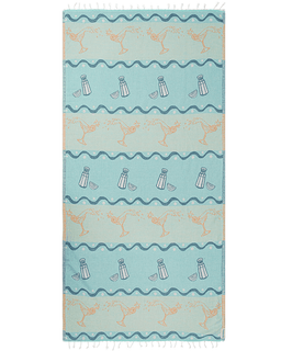 Towel with cocktail and salt shaker design on a blue background