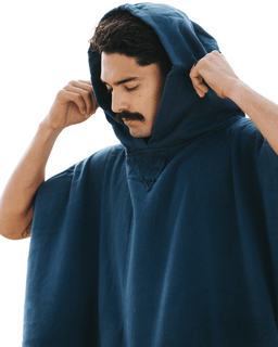 Terra Hooded Poncho - Teal Blue