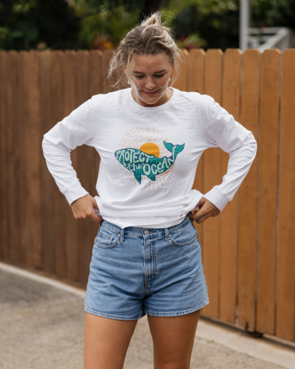 Protect The Ocean Whale LS Tee - White