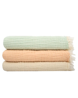 Little Fishies Gauze Receiving Blanket Set - 3 Pack - Seafoam / Peach Fuzz / Natural