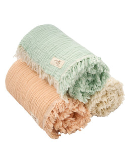 Little Fishies Gauze Receiving Blanket Set - 3 Pack - Seafoam / Peach Fuzz / Natural