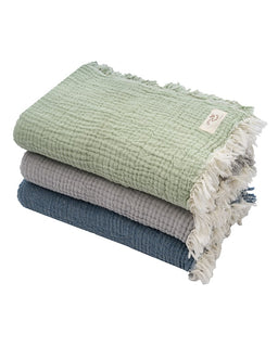 Little Fishies Gauze Receiving Blanket Set - 3 Pack - Sage / Grey / Navy