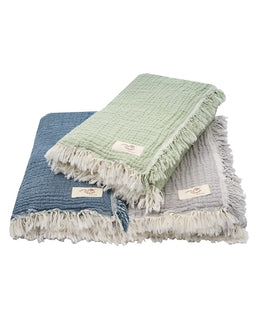 Little Fishies Gauze Receiving Blanket Set - 3 Pack - Sage / Grey / Navy