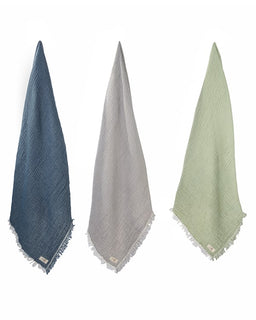 Little Fishies Gauze Receiving Blanket Set - 3 Pack - Sage / Grey / Navy
