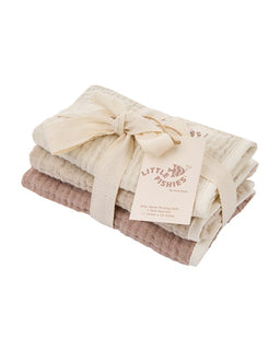 Little Fishies Gauze Burping Cloth Bundle - 3 Pack - Natural / Beige / Warm Taupe