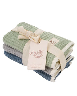 Little Fishies Gauze Burping Cloth Bundle - 3 Pack - Sage / Grey / Navy