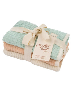 Little Fishies Gauze Burping Cloth Bundle - 3 Pack - Seafoam / Peach Fuzz / Natural