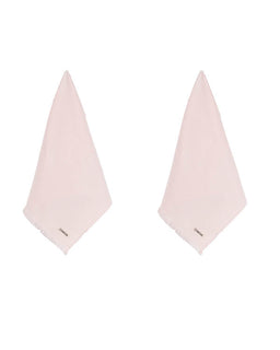 Two pale blush pink square towels with fringed edges, arranged side by side on a solid white background.