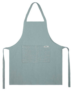 Sage apron with patterned pocket on white background