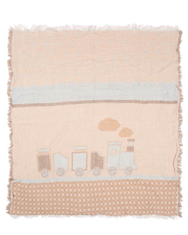 Choo-Choo Train Gauze Receiving Blanket Single with Pouch
