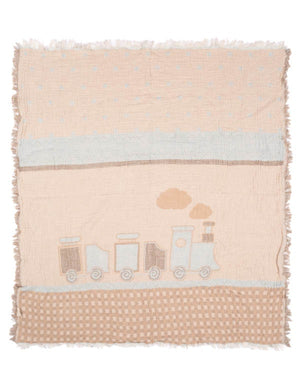 Choo-Choo Train Gauze Receiving Blanket Single with Pouch