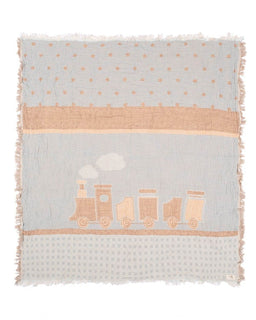 Choo-Choo Train Gauze Receiving Blanket Single with Pouch