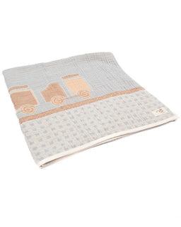 Choo-Choo Train Gauze Hooded Blanket Single