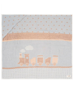 Choo-Choo Train Gauze Hooded Blanket Single