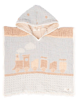 Choo-Choo Train Gauze Hooded Poncho