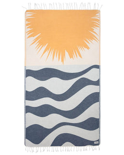 Towel with sun and wave design on a white background