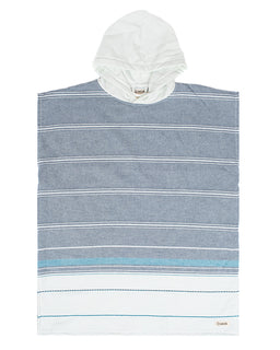 Colorblock Stripe Hooded Poncho Youth - Blue