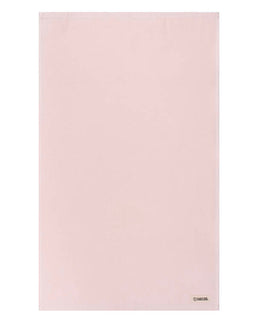 Light pink towel with a brand logo on a white background