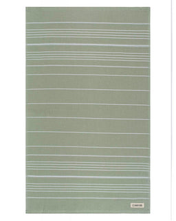 Green and white striped towel on a plain background