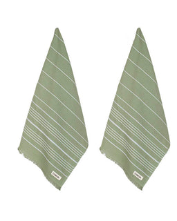 Two green striped towels on a white background