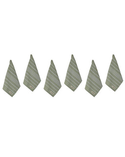Set of six green diamond-shaped coasters with white stripes on a white background