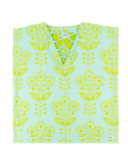 Light blue garment with yellow floral pattern on a white background