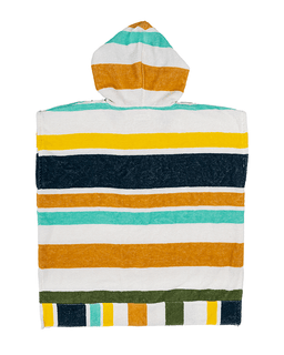 Striped hooded towel with multicolor stripes on a white background