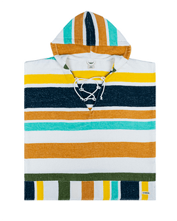 Striped hooded towel with colorful stripes on a white background