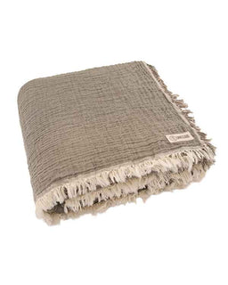 Textured blanket with fringes on a white background