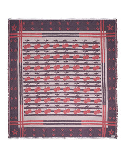 Patterned towel with red cherry design on a white background
