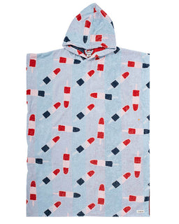 Hooded towel with capsule pattern on a light blue background